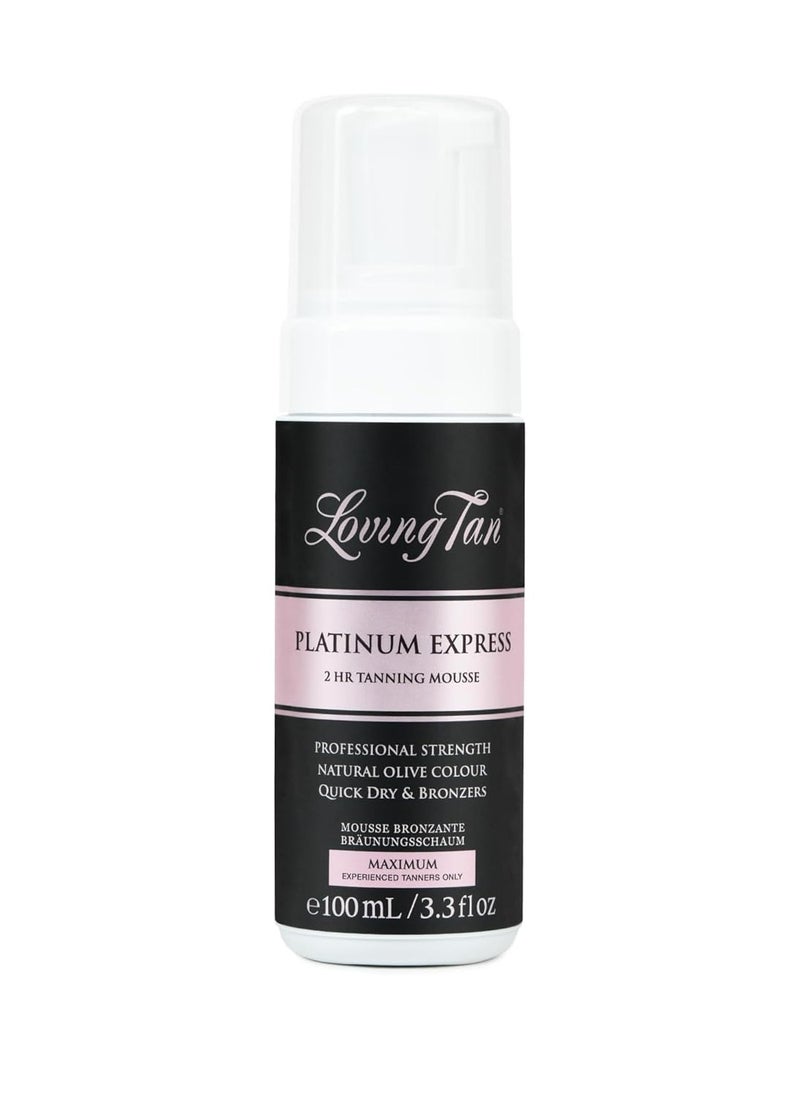 Loving Tan Platinum 2 HR Express Mousse, Darkest Shade Yet - Streak Free, Professional Strength Sunless Tanner - 5+ Self Tan Applications per Bottle, Cruelty Free, Naturally Derived DHA, 3.3 Fl Oz