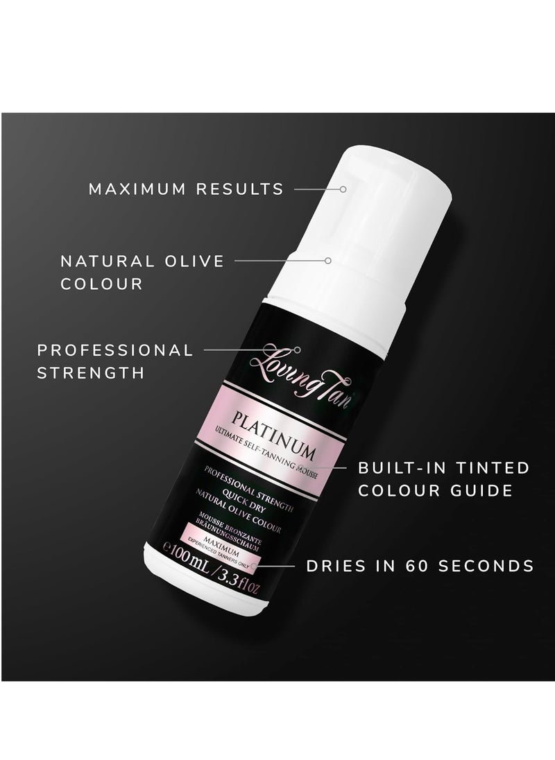 Loving Tan Platinum Mousse, Dark - Streak Free, Natural Looking, Professional Strength Sunless Tanner - 5+ Self Tan Applications per Bottle, Cruelty Free, Naturally Derived DHA - 3.3 Fl Oz