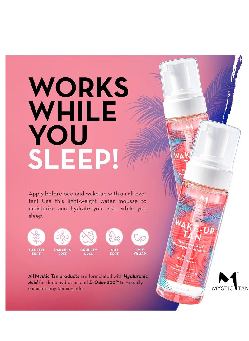 Mystic Tan Self Tanning Bundle: Wake-Up Tan Self Tanner Water Mousse 5.5 fl. oz. + Streak Free Tan Applicator Mitt - Hyaluronic Acid Overnight Moisturizer, Easy-to-Use, Works While You Sleep