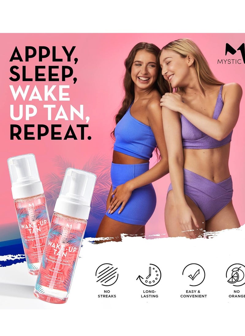 Mystic Tan Self Tanning Bundle: Wake-Up Tan Self Tanner Water Mousse 5.5 fl. oz. + Streak Free Tan Applicator Mitt - Hyaluronic Acid Overnight Moisturizer, Easy-to-Use, Works While You Sleep