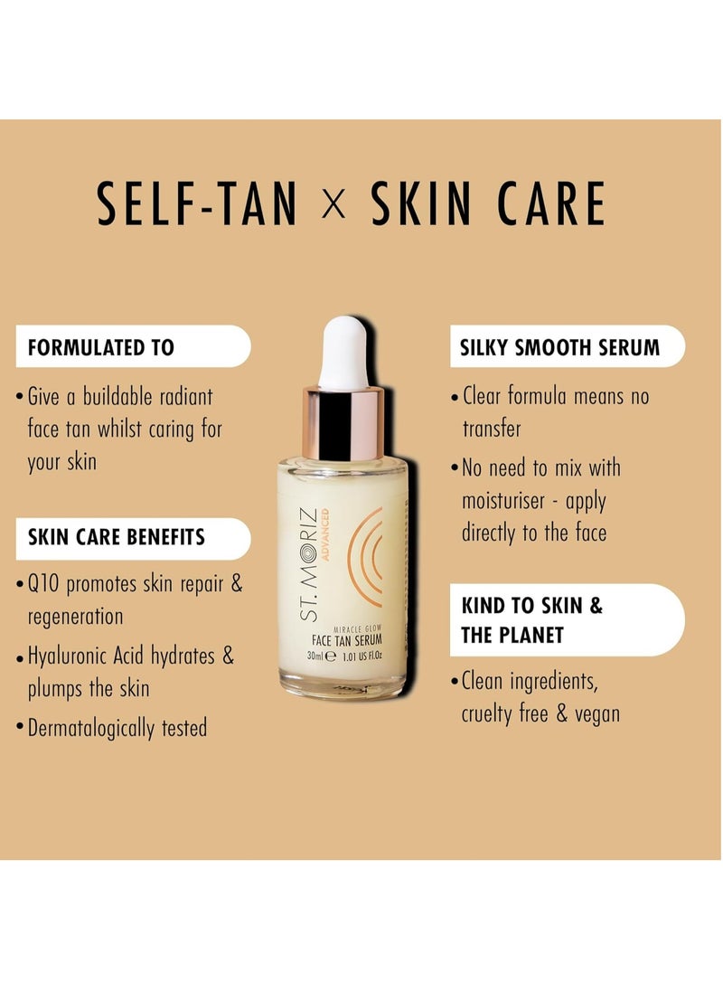 St Moriz Advanced Face Tanner Serum - Miracle Glow Hydrating Self Tan Face Serum with Q10 & Hyaluronic Acid - Natural Sunless Radiant Glow & Gradual Face Self Tanner (1.01 fl oz)