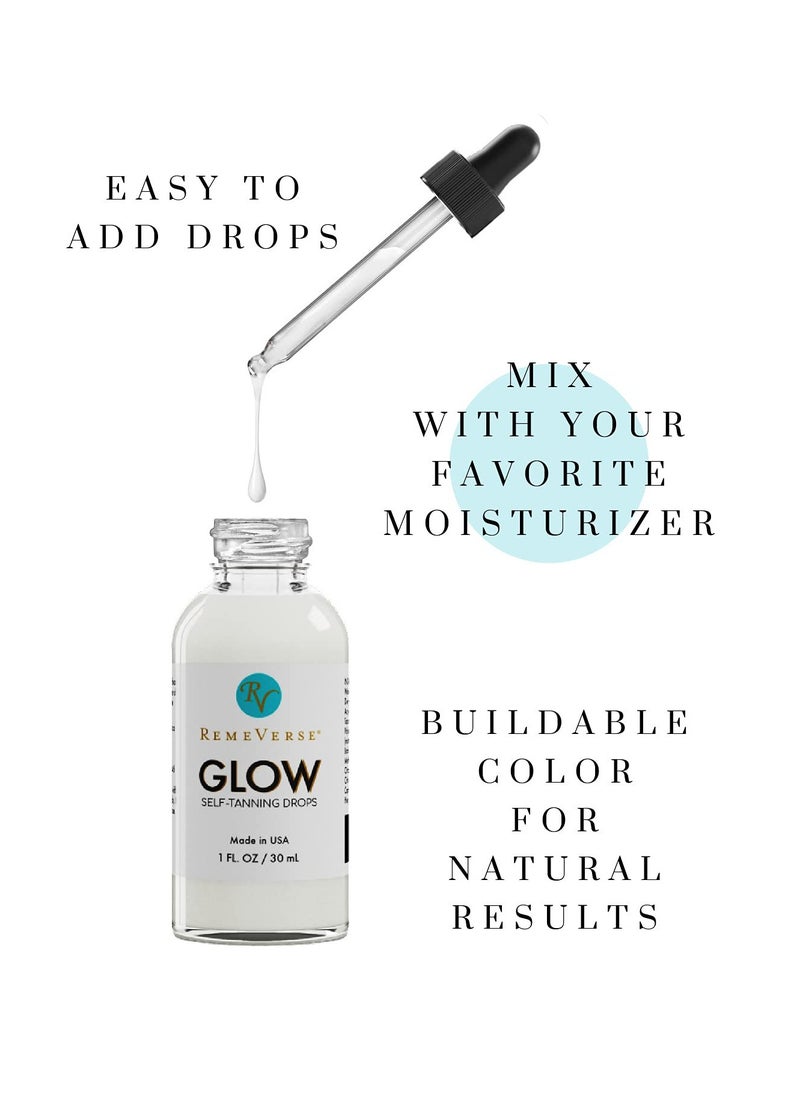 Glow Self-Tanning Drops with Aloe: Sunless Tanner for a Sun-Kissed Glow. Control Your Results by Adding Drops to Your Own Moisturizer, for Face & Body - Buildable Color 1FL Oz