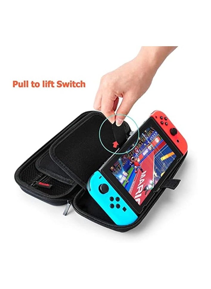 Carrying Case Compatible with Switch OLED - Fit AC Charger Adapter - with 20 Game Cartridges Hard Shell Travel Pouch Compatible with Switch Console and Accessories