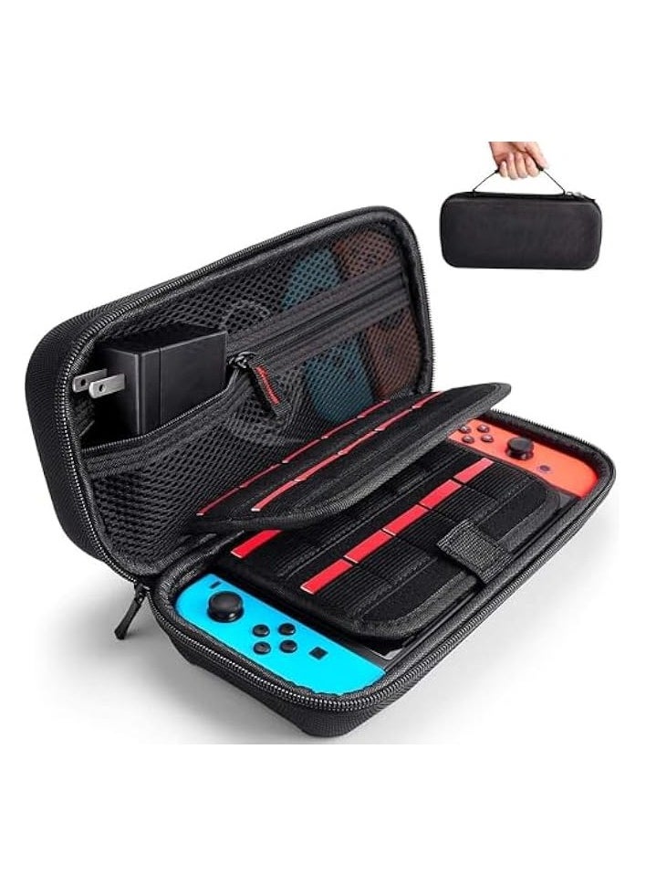 Carrying Case Compatible with Switch OLED - Fit AC Charger Adapter - with 20 Game Cartridges Hard Shell Travel Pouch Compatible with Switch Console and Accessories