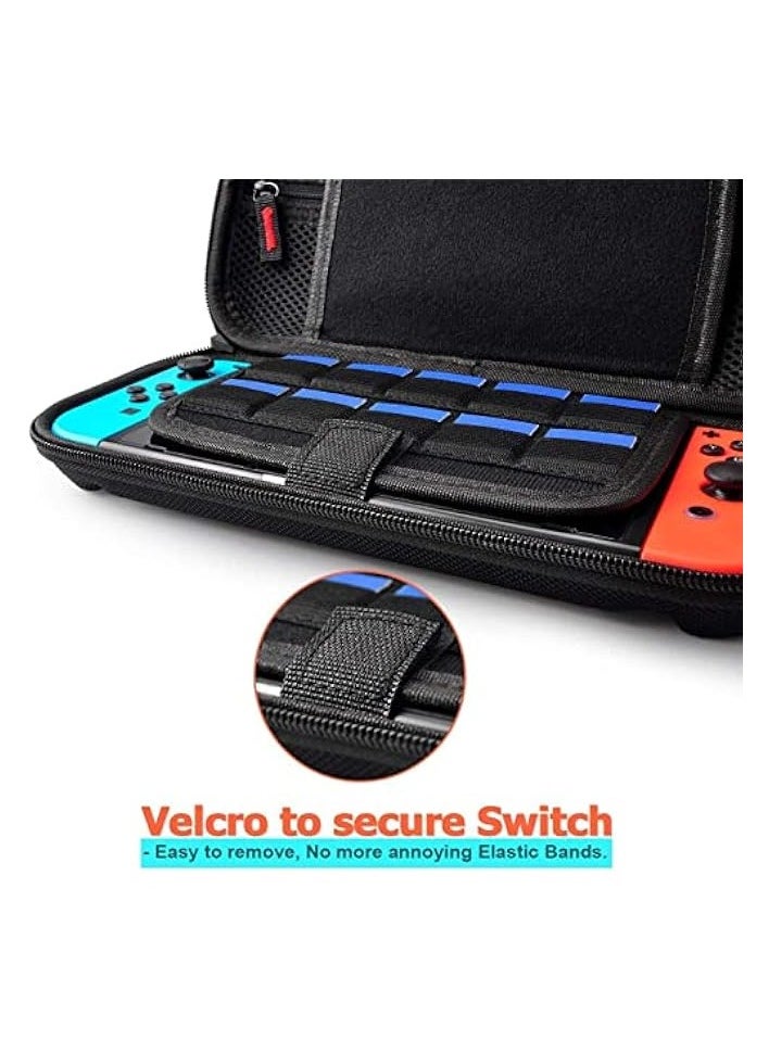 Carrying Case Compatible with Switch OLED - Fit AC Charger Adapter - with 20 Game Cartridges Hard Shell Travel Pouch Compatible with Switch Console and Accessories