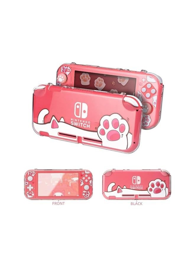 Protective Case Compatible with Switch Lite - Clear Rigid PC Protective Case, Shock and Scratch Resistant, Compatible Case Accessory for Switch Lite and Joycon Controllers（ Pink Cat's Paw）