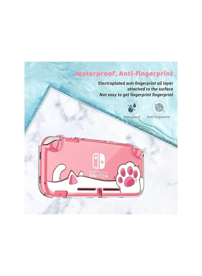 Protective Case Compatible with Switch Lite - Clear Rigid PC Protective Case, Shock and Scratch Resistant, Compatible Case Accessory for Switch Lite and Joycon Controllers（ Pink Cat's Paw）