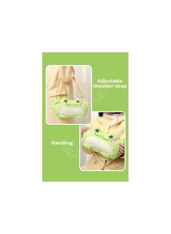 Cute Plush Switch Carrying Case Compatible with Switch/OLED, Portable Travel Bag with A Removable Shoulder Strap - Frogs