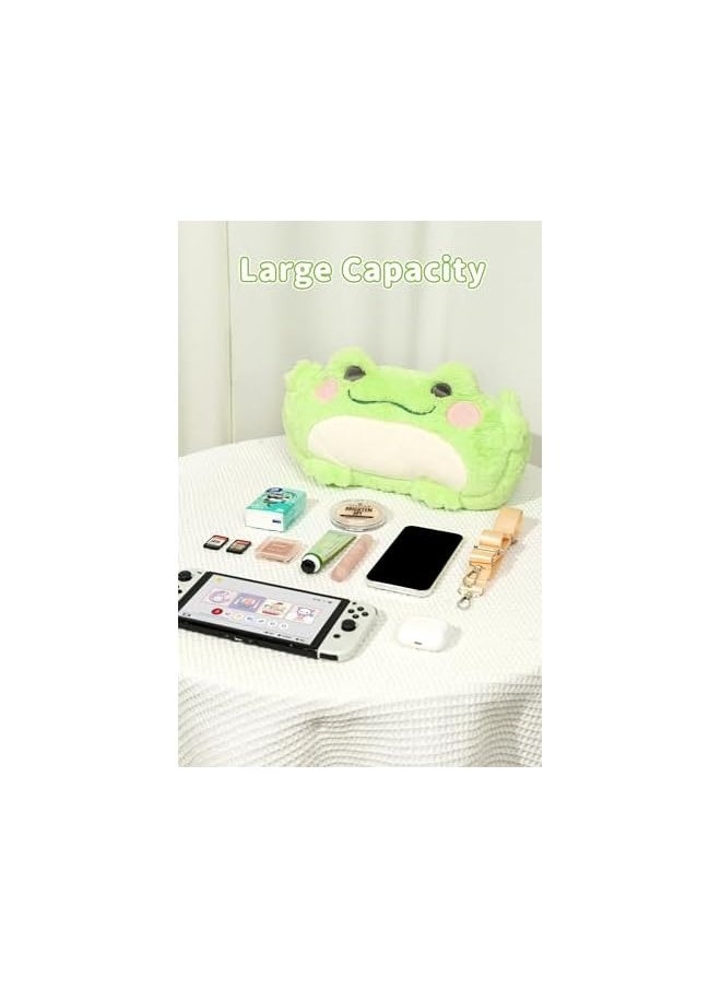 Cute Plush Switch Carrying Case Compatible with Switch/OLED, Portable Travel Bag with A Removable Shoulder Strap - Frogs