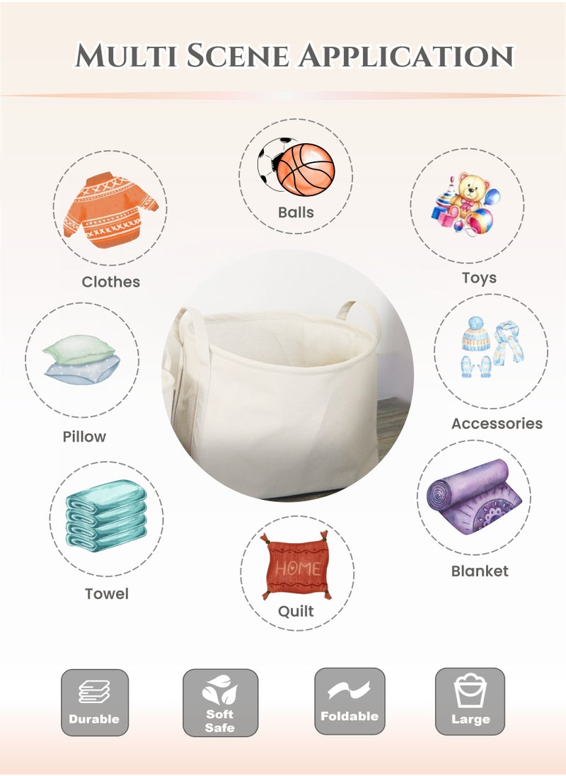 Cotton and Linen Woven Foldable Laundry Basket with Doublehandle,Dress Storage Cloth Basket,Lining Design,Kid's Toys Kitchen Storage Basket, Thread Laundry Hamper for Bathroom Bedroom,Home Storage C