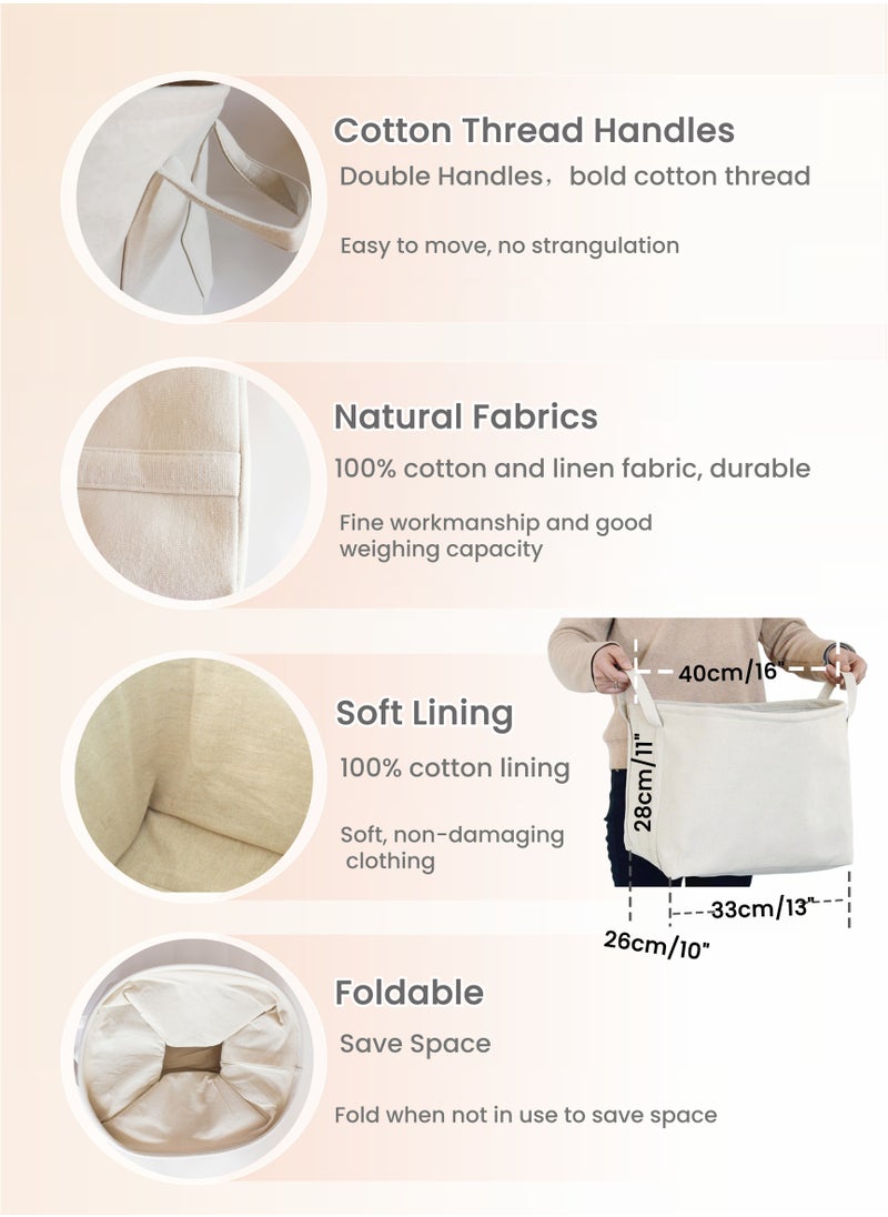 Cotton and Linen Woven Foldable Laundry Basket with Doublehandle,Dress Storage Cloth Basket,Lining Design,Kid's Toys Kitchen Storage Basket, Thread Laundry Hamper for Bathroom Bedroom,Home Storage C