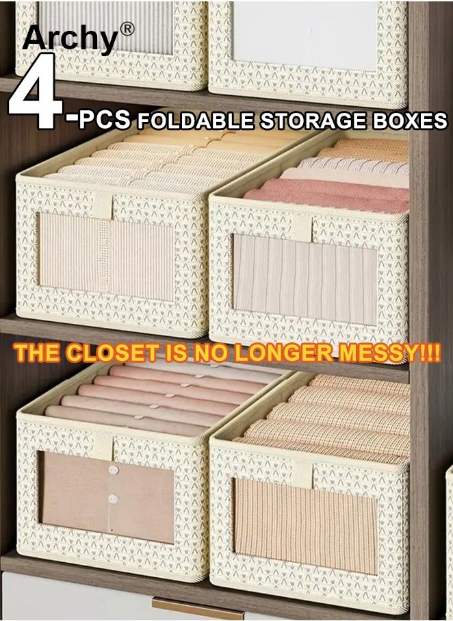 4 Pieces Foldable Closet Storage Organizer Washable Closet Storage Box with Carrying Handles Cube Storage Bin for Clothes Wardrobe Home Bedroom Office