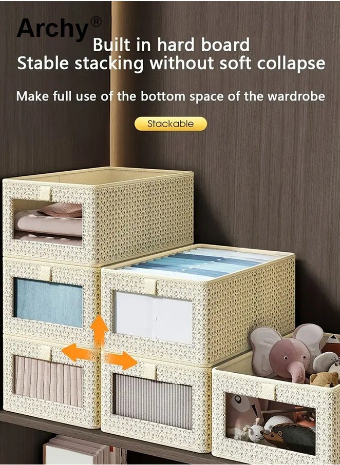 4 Pieces Foldable Closet Storage Organizer Washable Closet Storage Box with Carrying Handles Cube Storage Bin for Clothes Wardrobe Home Bedroom Office