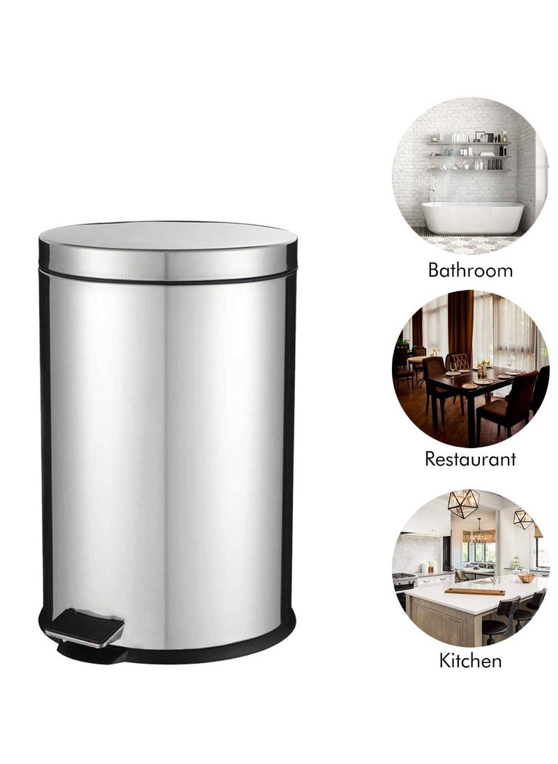 10L Kitchen Pedal Trash Bin | Stainless Steel Rubbish Bin with Soft Close Lid, Foot Pedal, Flat Lid & Strong Plastic Inner Bucket | Fingerprint Proof & Rust Resistant |Odor Free & Hygienic