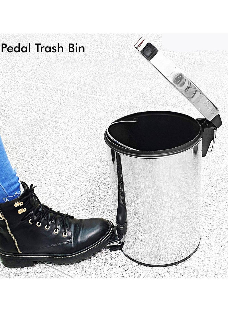 12L Kitchen Pedal Trash Bin | Stainless Steel Rubbish Bin with Soft Close Lid, Foot Pedal, Flat Lid & Strong Plastic Inner Bucket | Fingerprint Proof & Rust Resistant |Odor Free & Hygienic