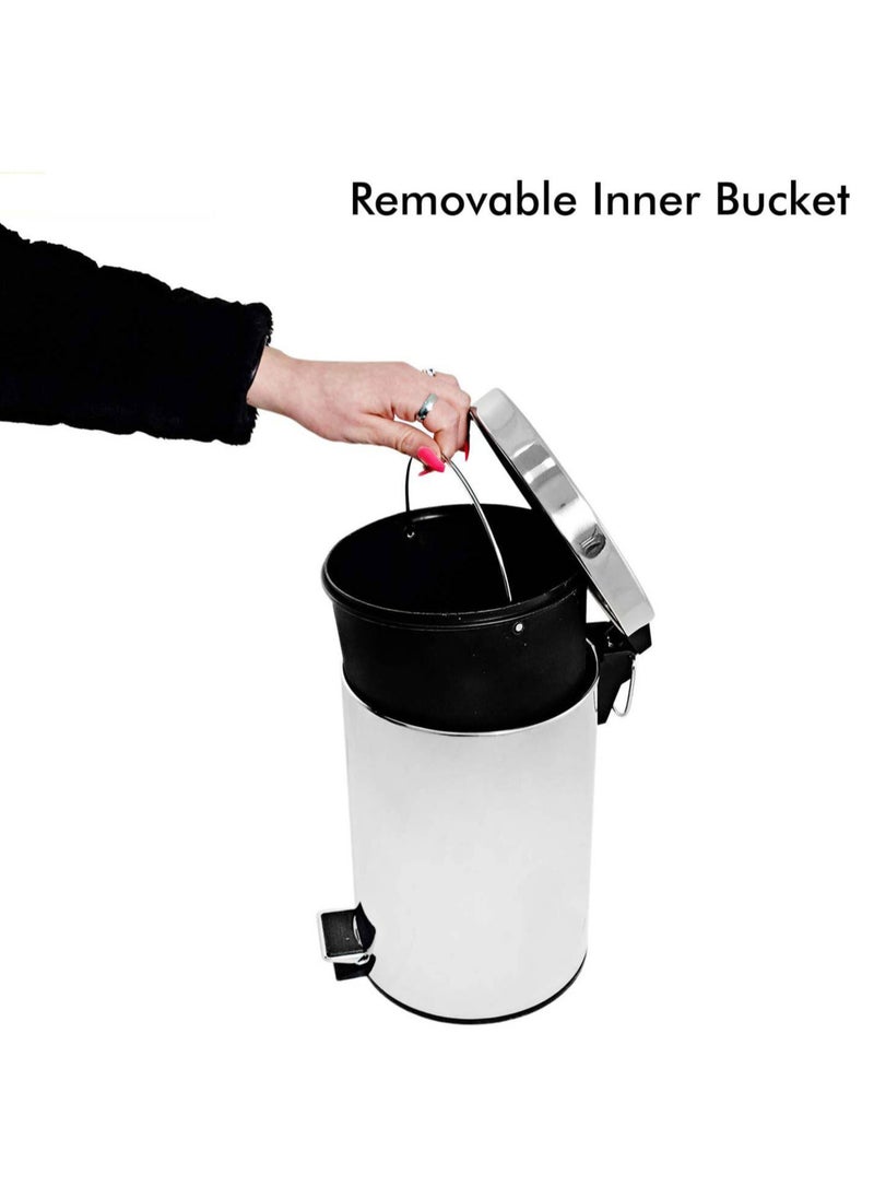 12L Kitchen Pedal Trash Bin | Stainless Steel Rubbish Bin with Soft Close Lid, Foot Pedal, Flat Lid & Strong Plastic Inner Bucket | Fingerprint Proof & Rust Resistant |Odor Free & Hygienic