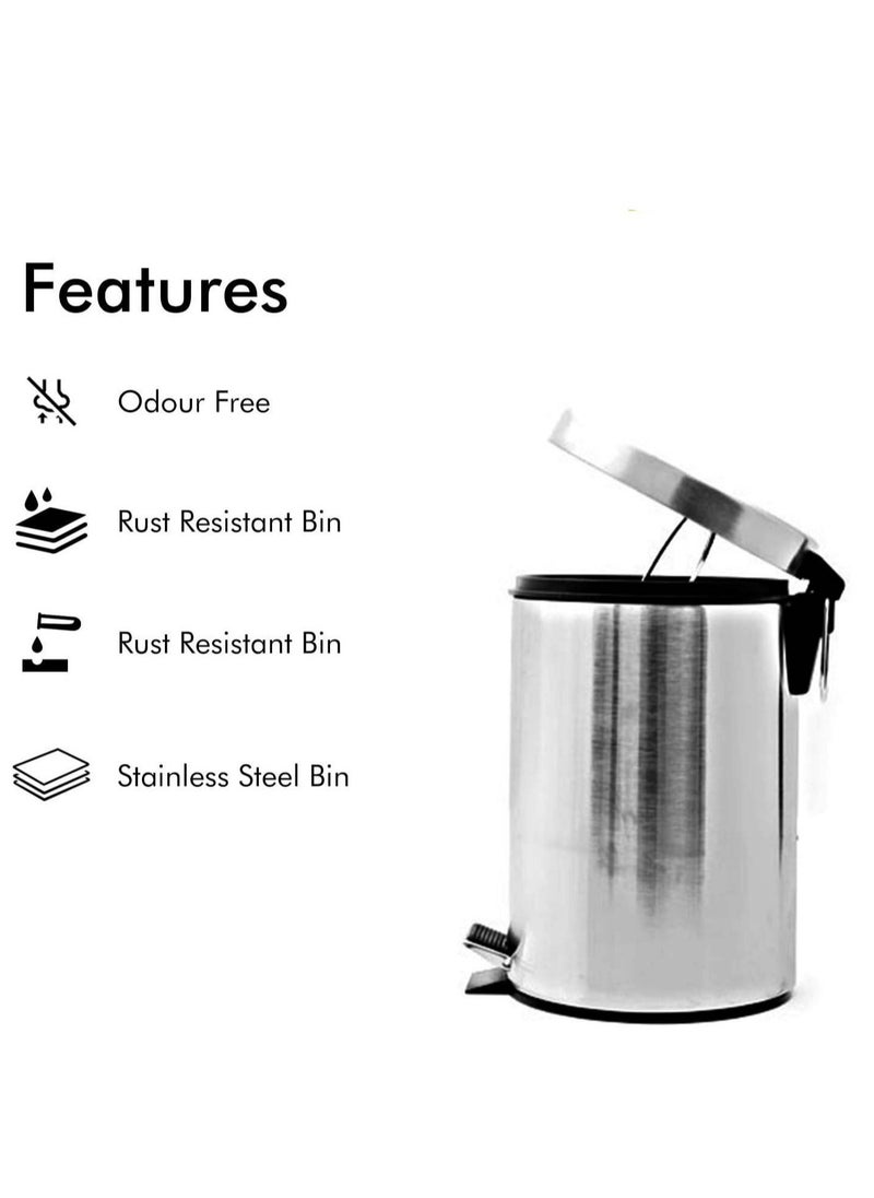 12L Kitchen Pedal Trash Bin | Stainless Steel Rubbish Bin with Soft Close Lid, Foot Pedal, Flat Lid & Strong Plastic Inner Bucket | Fingerprint Proof & Rust Resistant |Odor Free & Hygienic