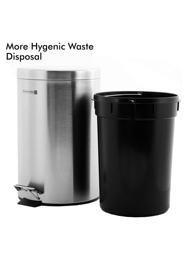 5L Kitchen Pedal Trash Bin | Stainless Steel Rubbish Bin with Soft Close Lid, Foot Pedal, Flat Lid & Strong Plastic Inner Bucket | Fingerprint Proof & Rust Resistant |Odor Free & Hygienic