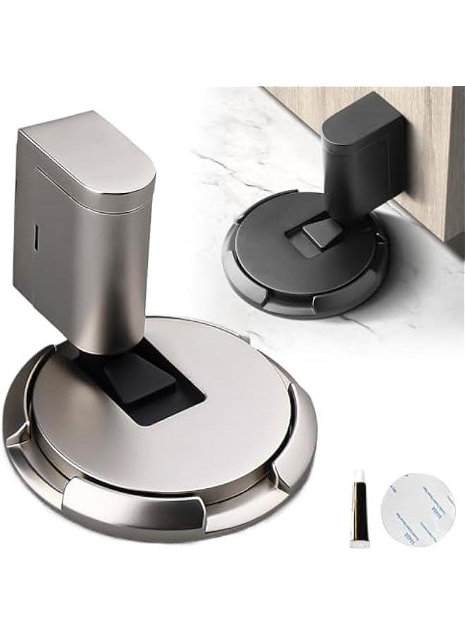 Mechanical Floor Door Stopper,Wind-resistant Mechanical Silent Door Stop,2024 Upgrade Heavy Duty Adjustable Magnetic Door Stoppers,Magnetic Door Catch Holder Windproof Door Stopper (1, Brushed Nicke