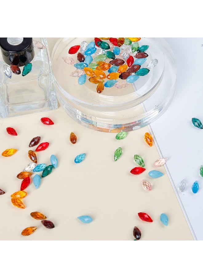 100 Pcs Teardrop Crystal Beads Mixed Colors Crystal Beads Crystal Prism Lustered Drop Spacer Loose Beads Drop Shape Top Drilled With Box And Elastic Rope