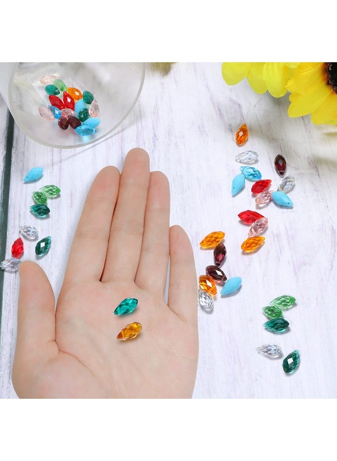 100 Pcs Teardrop Crystal Beads Mixed Colors Crystal Beads Crystal Prism Lustered Drop Spacer Loose Beads Drop Shape Top Drilled With Box And Elastic Rope
