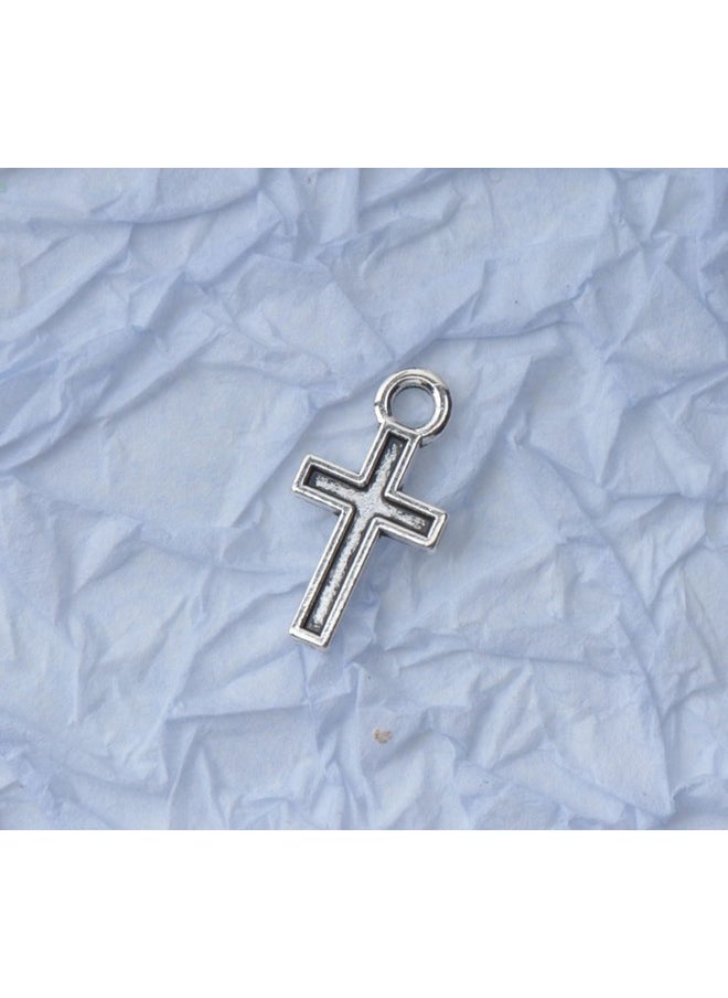 100 Pcs Mini Cross Charm Silver Gold 16 X 8 Mm Alloy Vintage Peace Crucifix Pendants Beads For Diy Jewelry Making Kits Crafting Finding Bracelet Necklace (Silver)