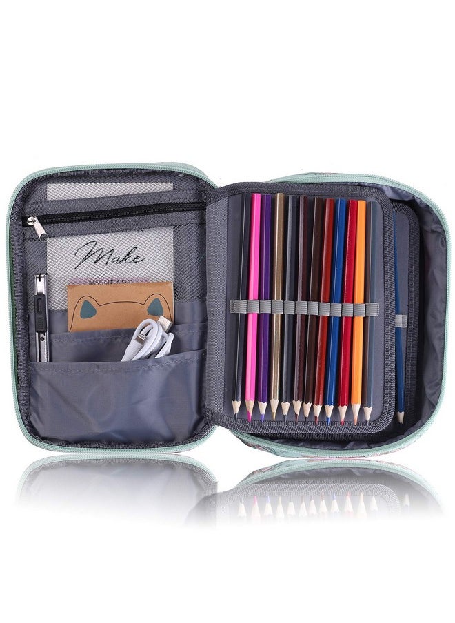 72 Slots Colored Pencil Case With Zipper Closure Large Capacity Oxford Pen Organizer (Rose B)