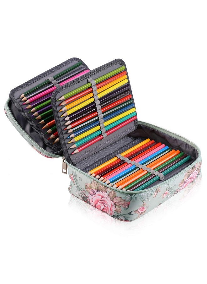 72 Slots Colored Pencil Case With Zipper Closure Large Capacity Oxford Pen Organizer (Rose B)