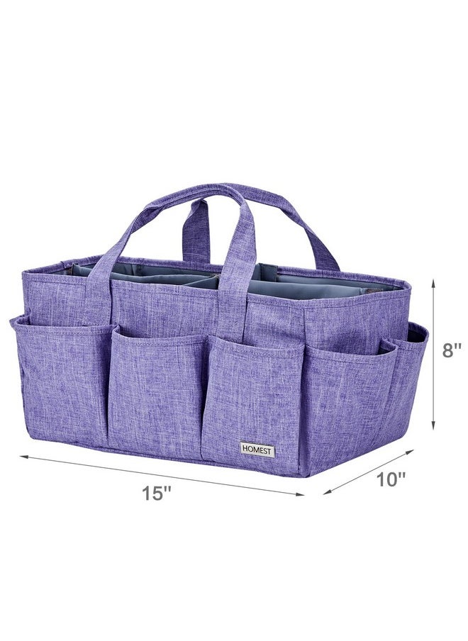 Craft Organizer Tote Bag With Multiple Pockets, Storage Art Caddy For Scrapbooking, Crafts Supply Carrier For Tools, Purple