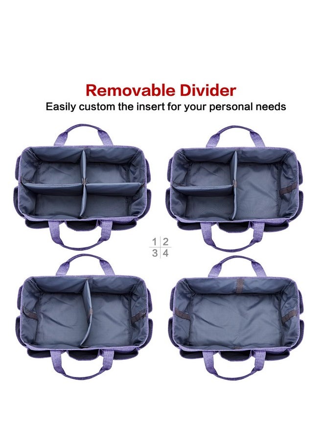 Craft Organizer Tote Bag With Multiple Pockets, Storage Art Caddy For Scrapbooking, Crafts Supply Carrier For Tools, Purple