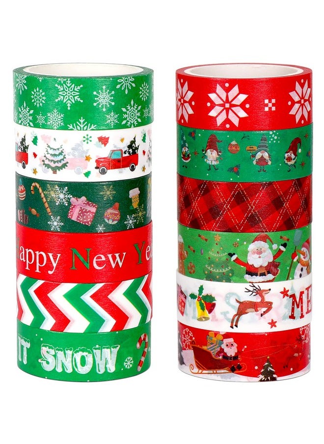 12 Rolls Christmas Washi Tapes 15Mm Wide Christmas Tree Snowflakes Santa Claus Gingerbread Man Masking Tape For Xmas Scrapbooking And Crafting