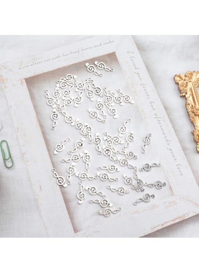 50 Pcs Musical Note Charm Metal Music Symbol Vintage Elegant Chic Instrument Pendant Beads For Craft Art Supplies Jewelry Making Finding Diy Necklace Bracelet Earring (Silver)