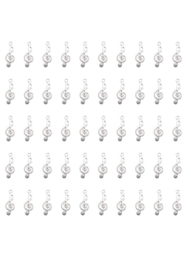50 Pcs Musical Note Charm Metal Music Symbol Vintage Elegant Chic Instrument Pendant Beads For Craft Art Supplies Jewelry Making Finding Diy Necklace Bracelet Earring (Silver)