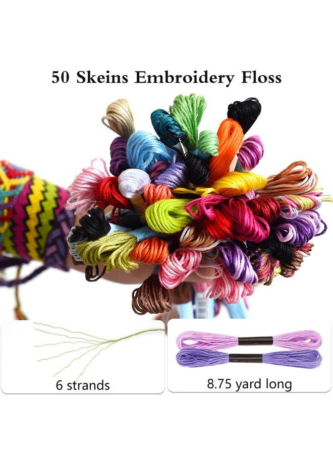 Embroidery Floss 50 Skeins Embroidery Thread, Rainbow Color Friendship Bracelet String With 12 Pieces Floss Bobbins For Bracelet Making, Sewing Crafts