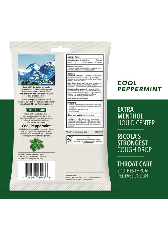 Max Cool Peppermint Throat Care Large Bag | Cough Suppressant Drops | Dual Action Liquid Center | Soothing Long-Lasting Relief - 34 Count (Pack Of 1)