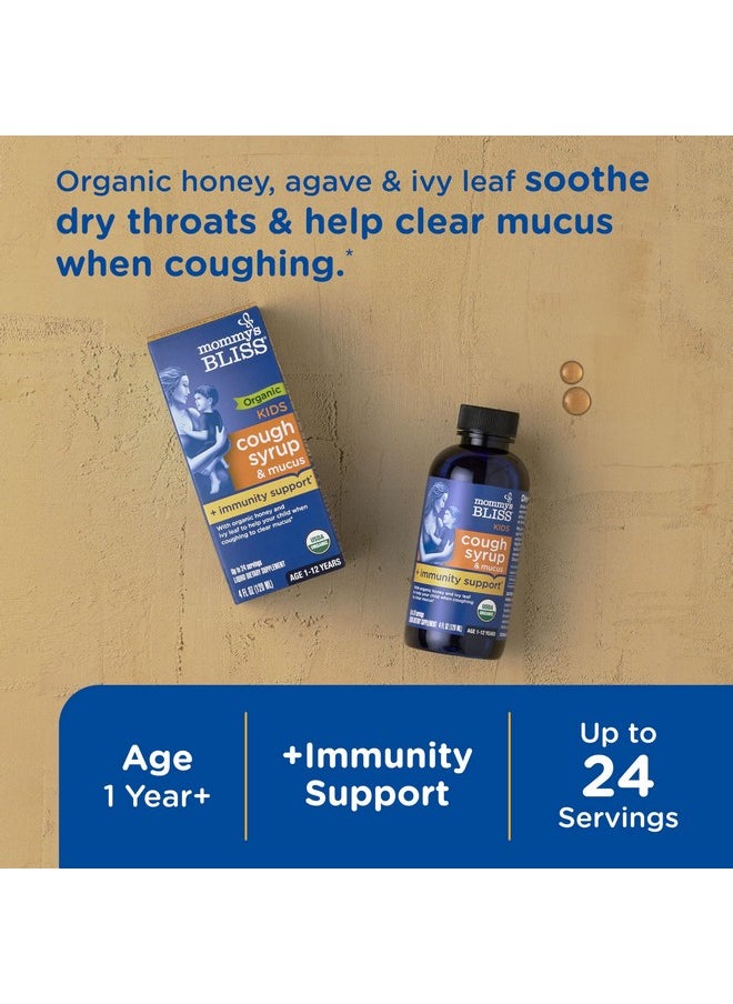 Organic Kids Cough Syrup And Mucus Relief + Immunity Support, Agave & Honey, Ivy Leaf, Elderberry, Zinc, Vitamin C, 4 Fl Oz