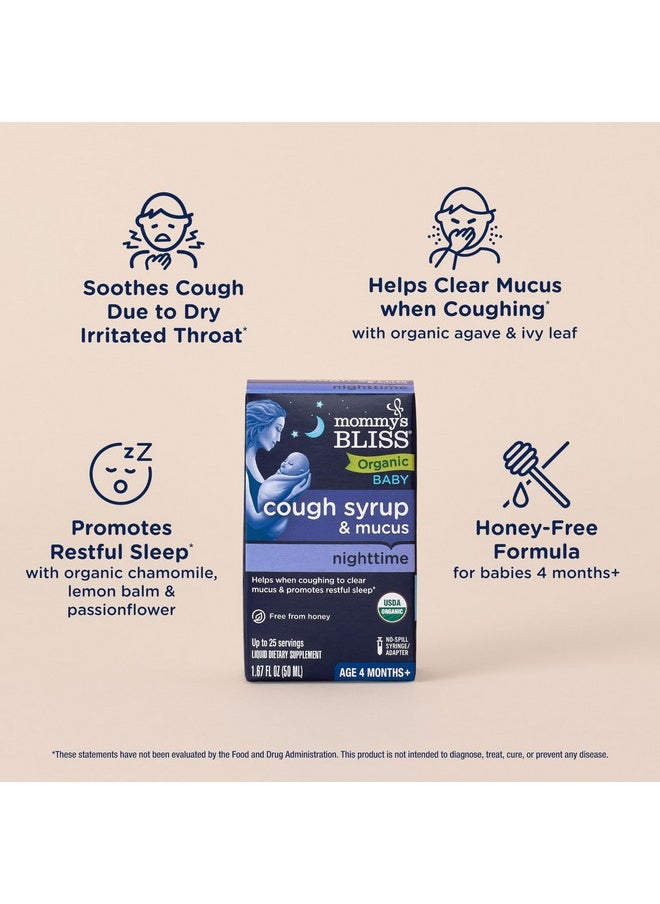 Organic Baby Cough Syrup & Mucus Night Time, Contains Organic Agave And Ivy Leaf, Made For Babies 4 Month+, 1.67 Fluid Ounces