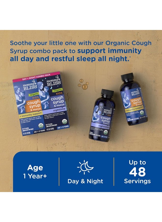 Organic Cough Syrup & Mucus For Kids, Day And Night Combo Pack With Vitamin C And Immunity Support, Contains Organic Honey And Ivy Leaf, 4 Fluid Ounces (2 Bottles)