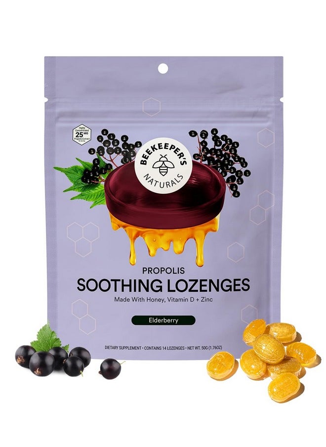 Soothing Honey Elderberry Cough Drops Immune Support With Vitamin D, Zinc And Propolis Throat Soothing Lozenges, 14 Ct