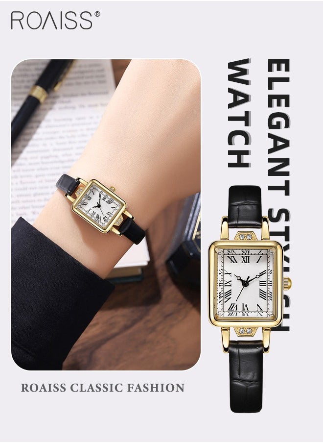 Women's Leather Strap Quartz Watch, Analog Display Rectangle Dial with Roman Numeral Scales, Retro Chic Waterproof Wristwatch as Gift for Ladies