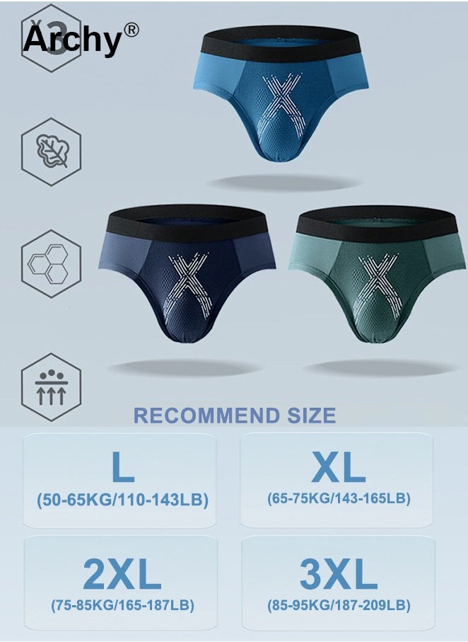 3 Pcs Men's Cross Pattern Stretch Elastic Soft Breathable Briefs Multicolor Set Gift Box Package Panties Multicolor Set Summer Briefs Modal Graphene Breathable Briefs