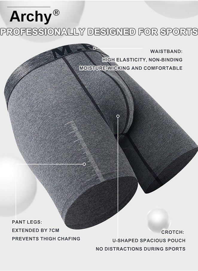 4 Pack Men Casual Basic Letter Cotton Mid Waist Boxer Pants Men’s Trunks Comfortable Cotton Anti-Chafing High Elasticity Sports Extended Length Boxer Briefs