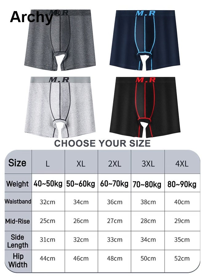 4 Pack Men Casual Basic Letter Cotton Mid Waist Boxer Pants Men’s Trunks Comfortable Cotton Anti-Chafing High Elasticity Sports Extended Length Boxer Briefs