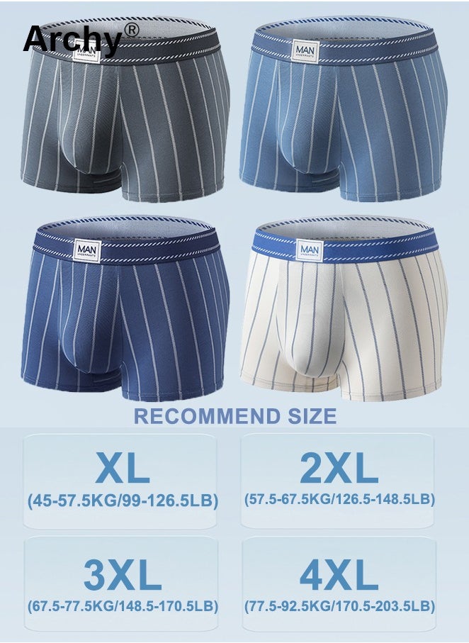 4 Pack Men's Striped Cotton Blend Trunks Gift Box Package Men's Shorty Underwear Antibacterial Breathable Boxer Briefs for Men Soft Comfy Boxer Briefs Shorts Multicolor Set