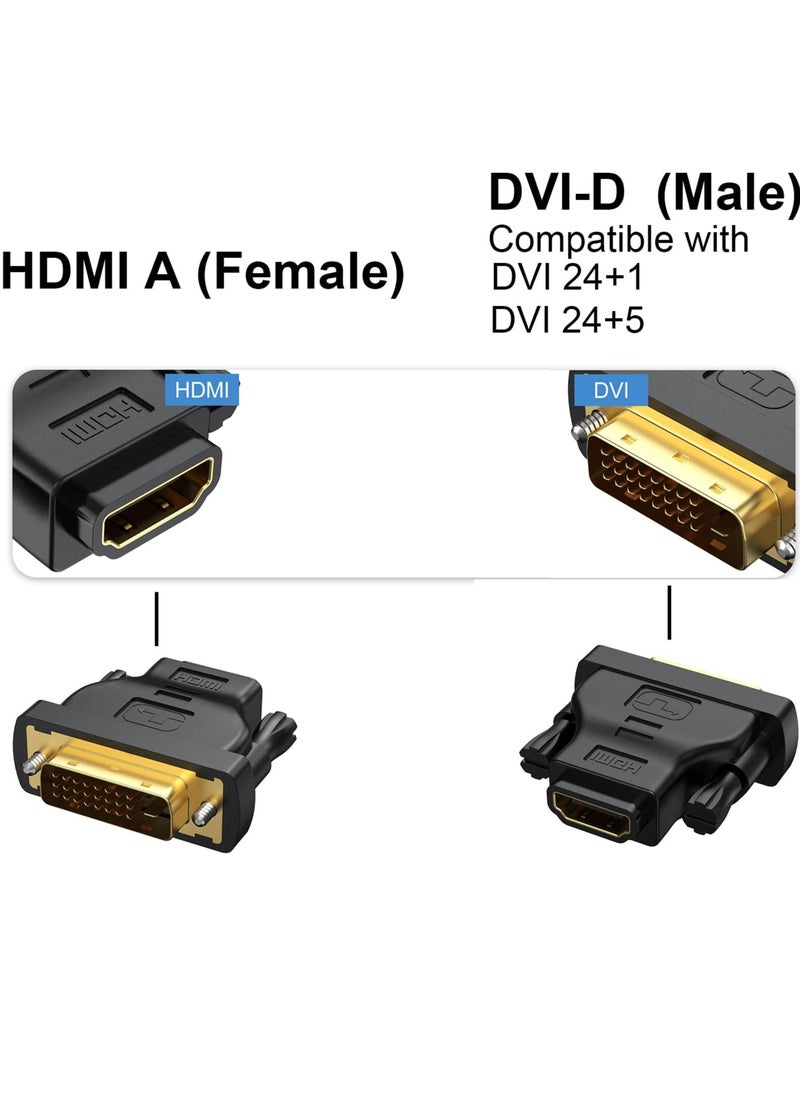 DVI to HDMI Adapter 2-Pack, Bidirectional Female HDMI to DVI-D(24+1) Male Adapter with Gold-Plated for Computer, Monitor, Projector and More, Support 3D 4K ARC Ethernet