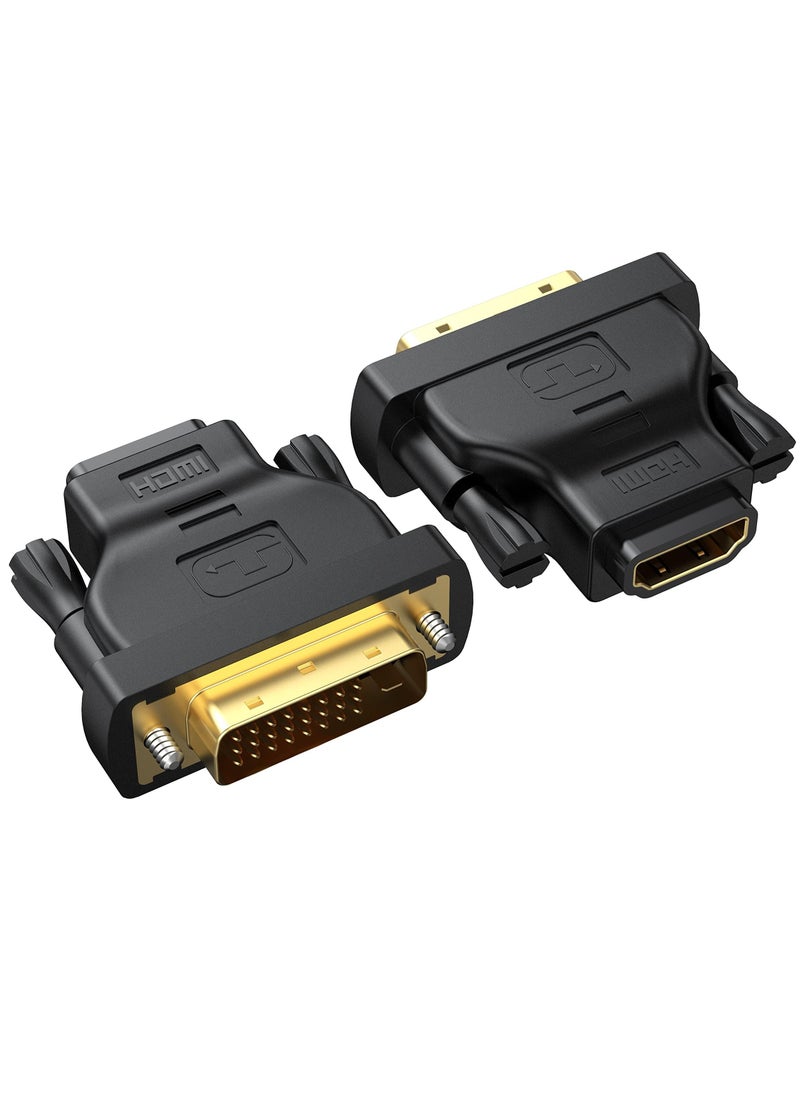 DVI to HDMI Adapter 2-Pack, Bidirectional Female HDMI to DVI-D(24+1) Male Adapter with Gold-Plated for Computer, Monitor, Projector and More, Support 3D 4K ARC Ethernet