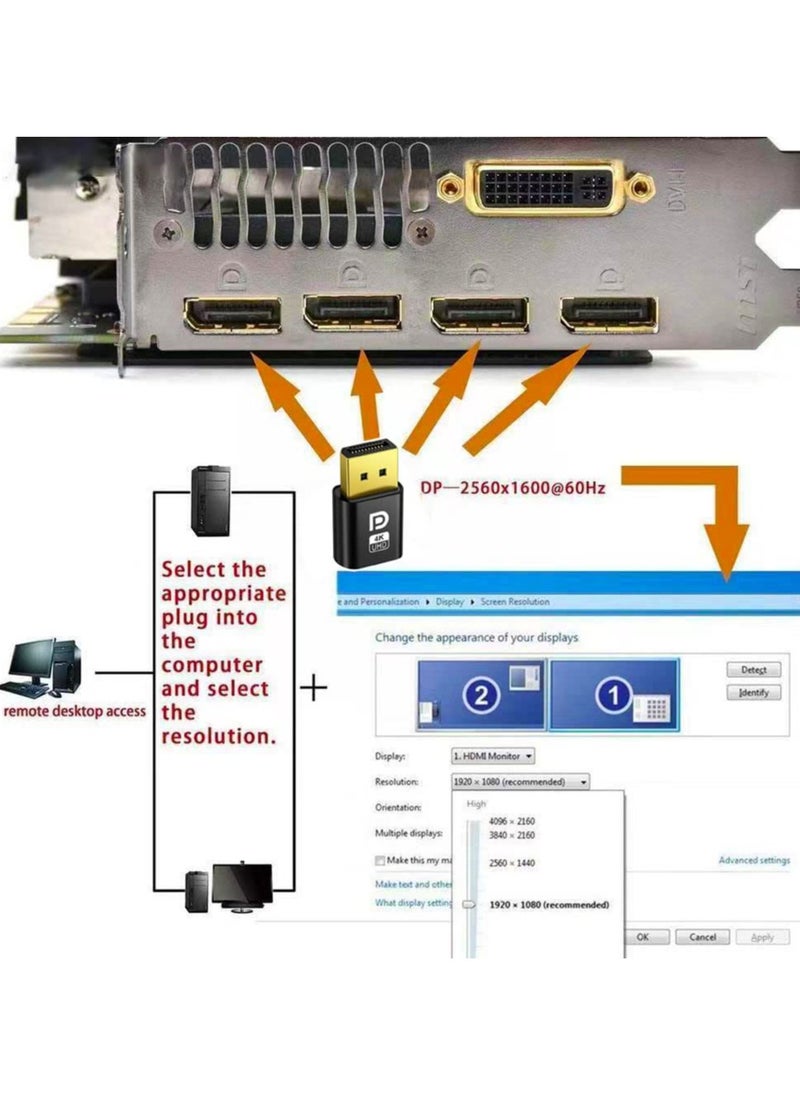 DisplayPort HDMI Dummy Plug Display Emulator EDID, DP Virtual for PC 4K 1080Pb (fit Headless 2560x1600@60Hz)-2Pack, Compatible with Windows, Mac OS, Linux