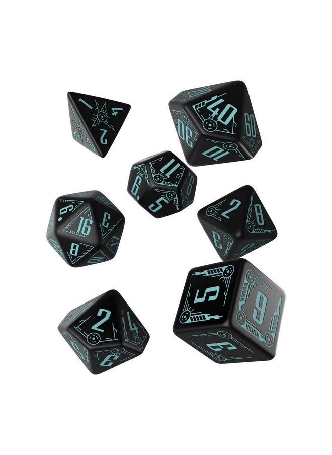 Q-Workshop Galactic Black & Blue Rpg Ornamented Dice Set 7 Polyhedral Pieces,Qwogal67