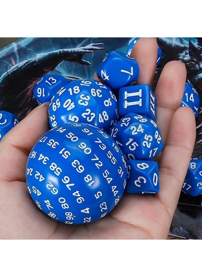 Dnd Polyhedral Dice Set (15Pcs) D4-D100 Game Dice With Dice Bag For Dungeons And Dragons Role Playing Table Games (Blue & White)
