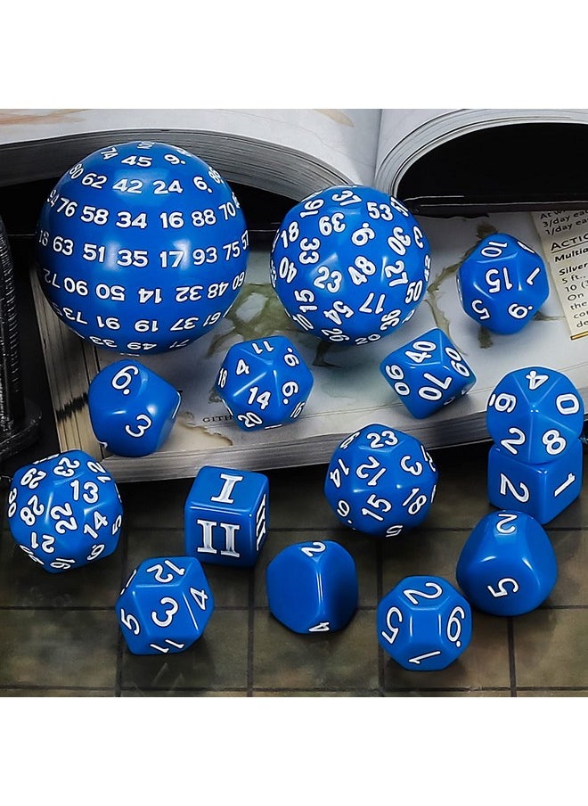 Dnd Polyhedral Dice Set (15Pcs) D4-D100 Game Dice With Dice Bag For Dungeons And Dragons Role Playing Table Games (Blue & White)